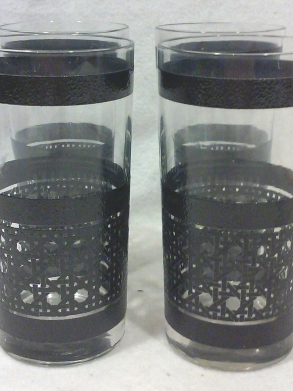 1970s Black Faux Cane Glass Tumblers Drinking Glasses-Set of 4